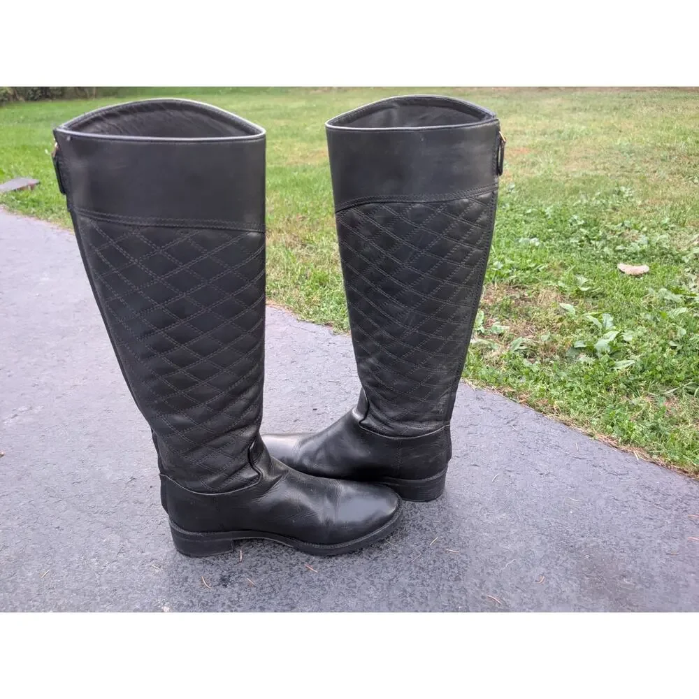 Tory Burch Claremont Quilted Leather Riding Boots Womens Size 8 Equestrian‎